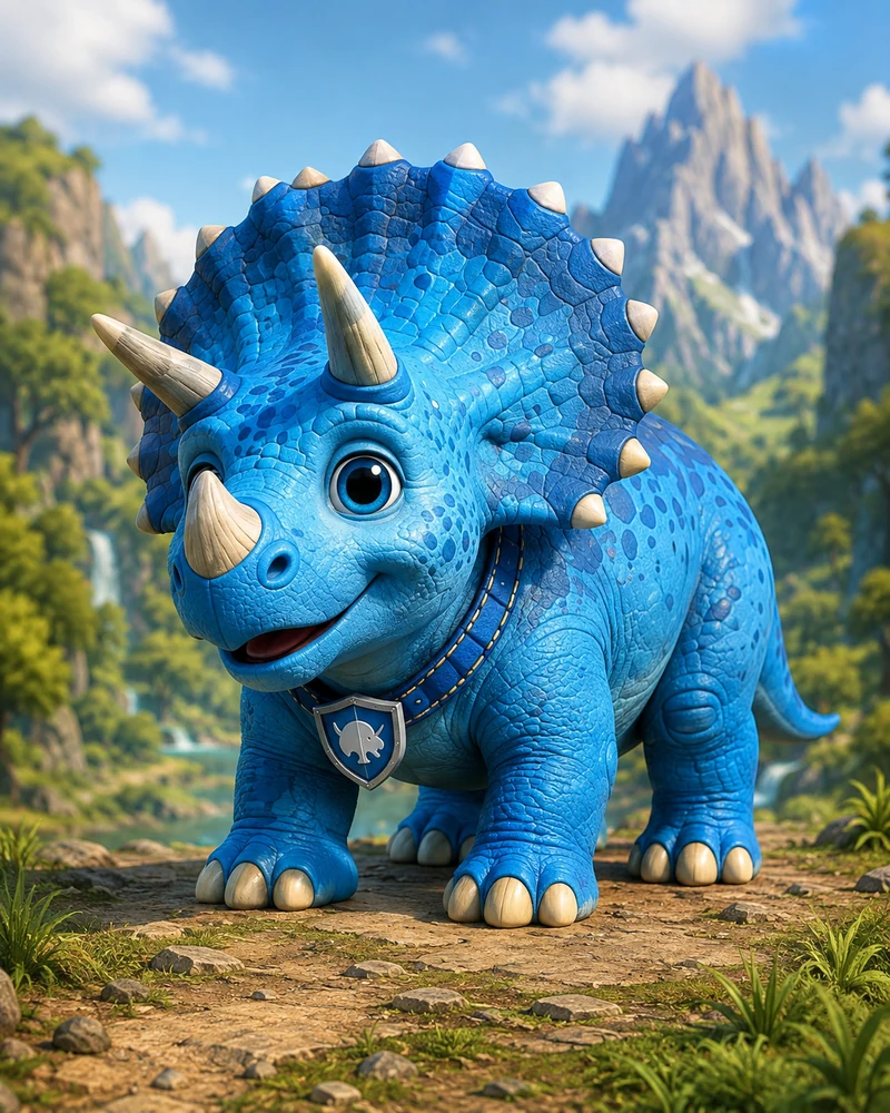Approved character artwork of John, a blue Triceratops from The Valorsaurs